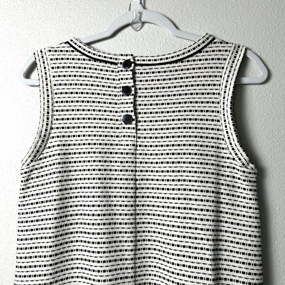 LOFT Shift Dress Size S Ivory Black Sleeveless Tweed Button Detail Pockets - Picture 5 of 14